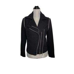 Harve Benard Womens Black Textured Moto Jacket Asymmetrical Zip Size M
